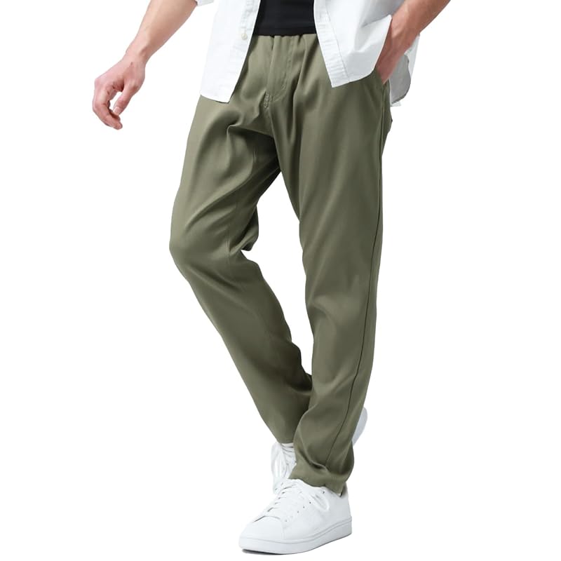 

[M.R.U.] stretch pants men s chino pants long pants Cool touch sensation stretch Sweat absorbent and quick drying lightweight Relaxing khaki M