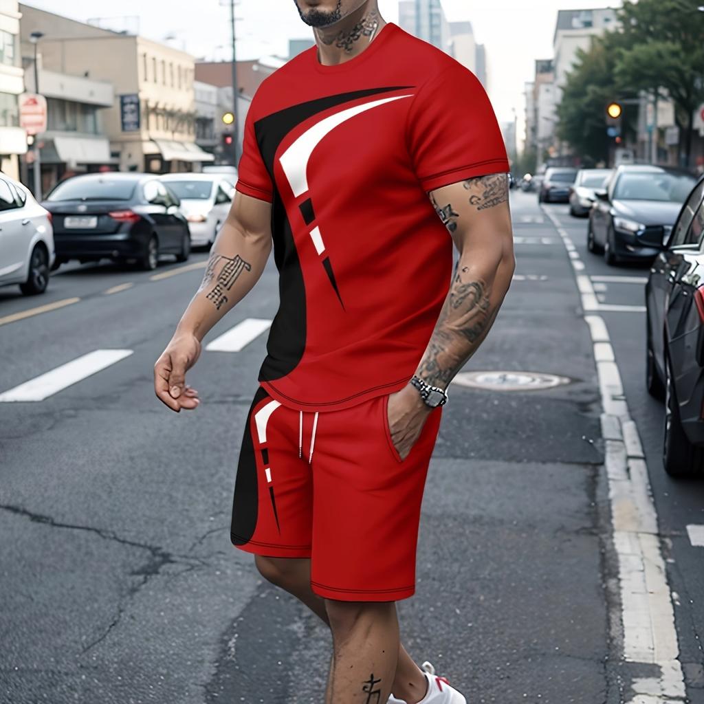 2-piece stylish casual and comfortable men's set with short sleeves and shorts, trendy summer sportswear
