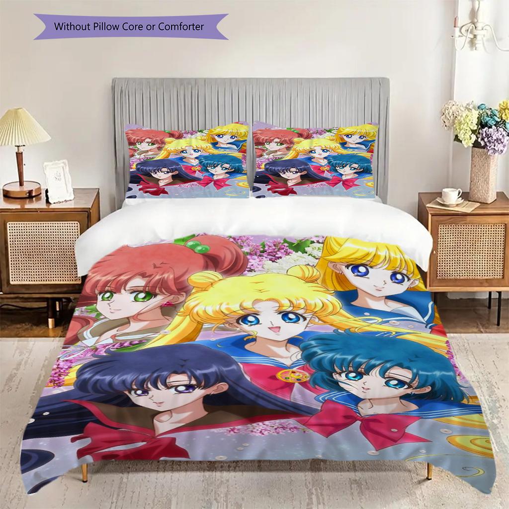 Cute cartoon theme Sailor Moon Tsukino Usagi cartoon comfortable home duvet cover and pillowcase (1 * duvet cover+2 * pillowcase, without core)A8