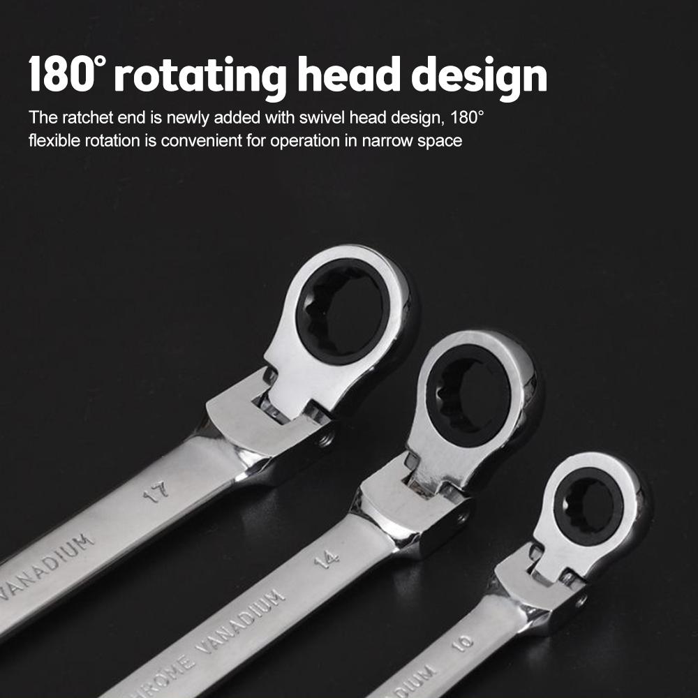 Flexible Pivoting Head Ratchet Wrench Spanner Garage Metric hand Tool 6mm-14mm For auto and Home Repair 1pcs