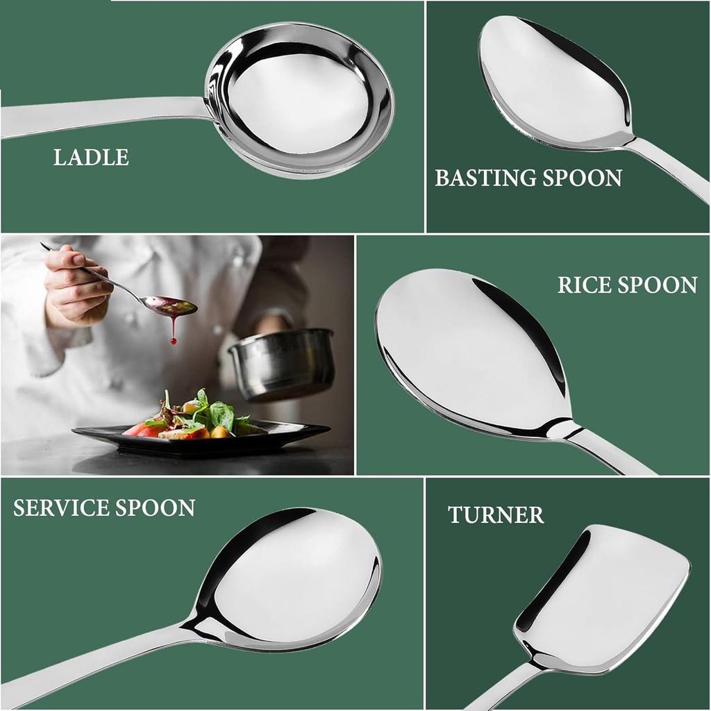 5-teiliges Servierlöffel-Set aus Edelstahl für Esstisch/Küche, 1,8 mm schwere Ausführung