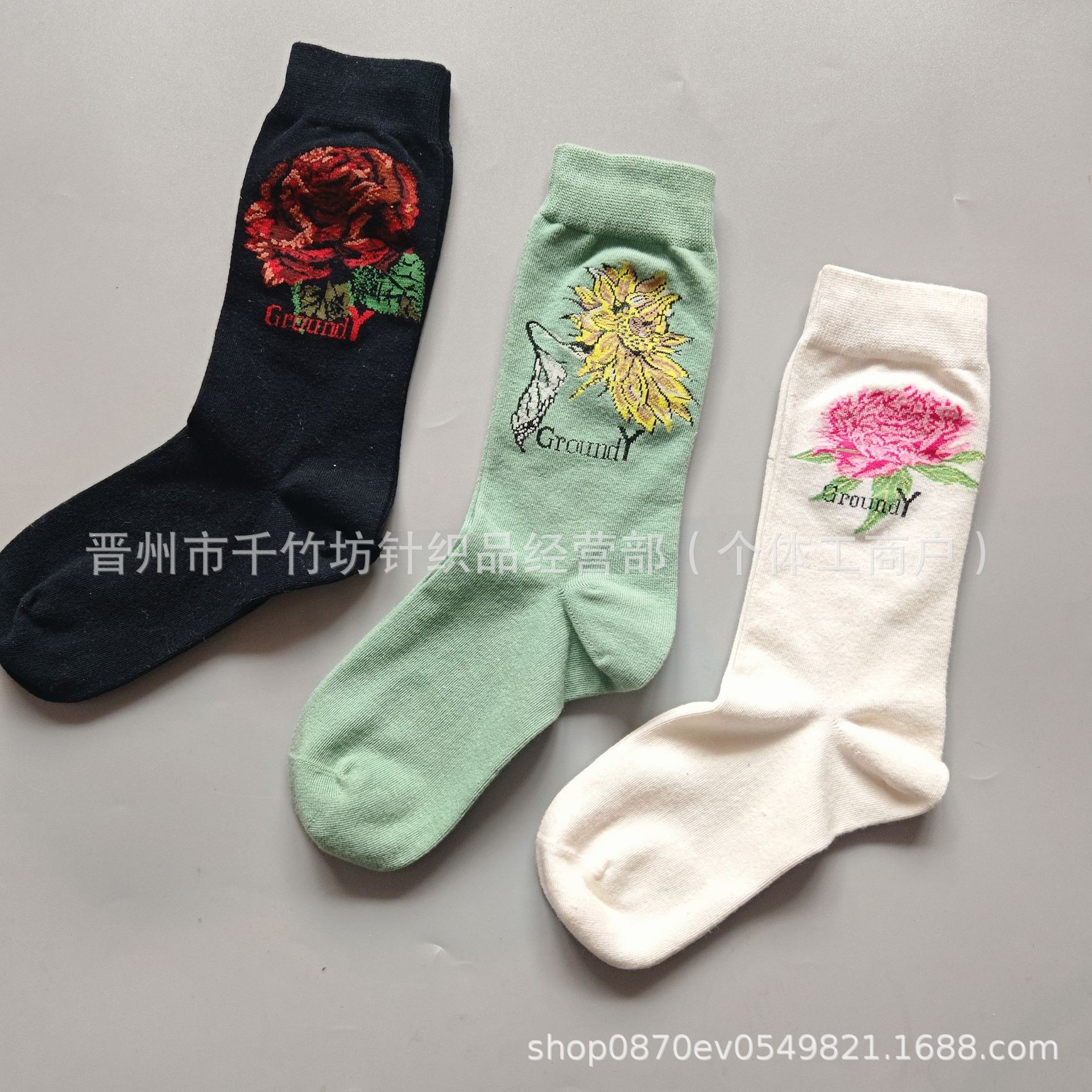 Yohji Yamamoto Retro Floral Mid-Calf Women s Cotton Socks - Japanese Trendy Style One Size