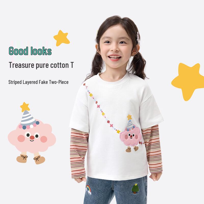 Girls  Striped Cartoon Print Long-Sleeve T-Shirt 110