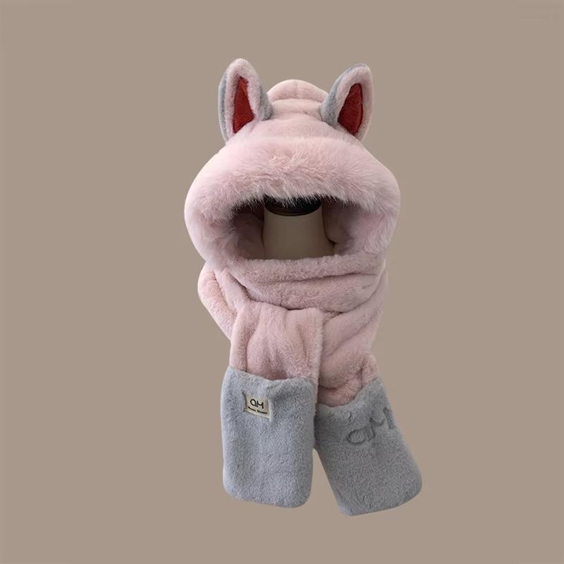 Winter new outdoor fox warm ear protection scarf furry and fashionable one-piece plush hat