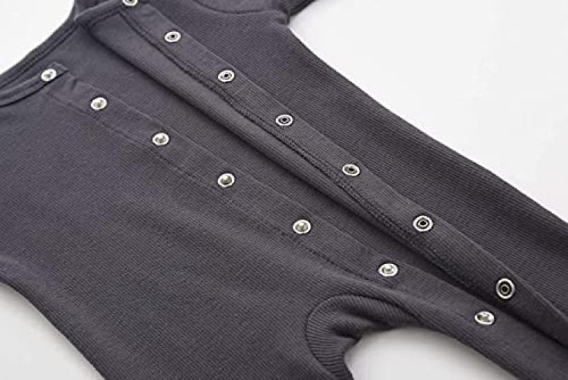 Baby Long Newborn Open Baby Months [KISBINI] Clothes, Romper, Sleeve, Coverall, Cotton, Legs, Underwear, Front, Baby, Gift, Charcoal/Off, 6-9