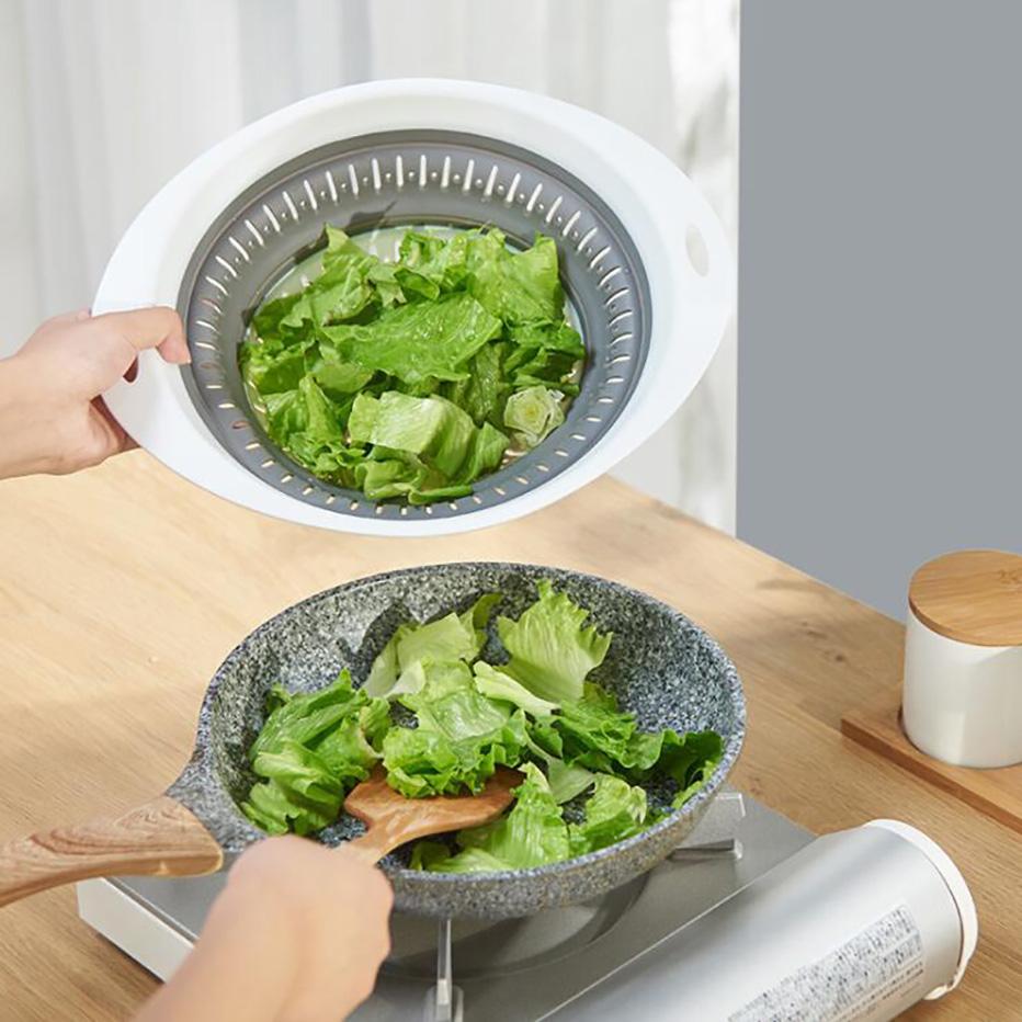 JOYBLISS Collapsible Silicone Kitchen Storage Basket Multi-use Fruit Vegetable Drainer Foldable Kitchen Bar Draining Colander Organzier