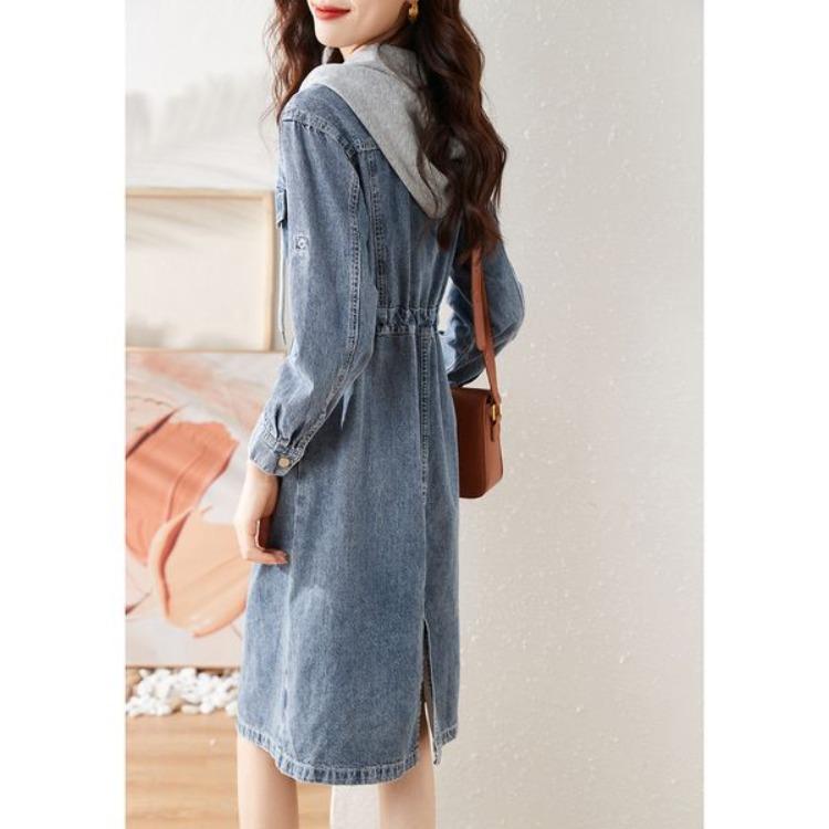 Fashionable Casual Denim Dress Long Sleeve Fake Two Piece Stitching Autumn Women Outfit Elegant Versatile