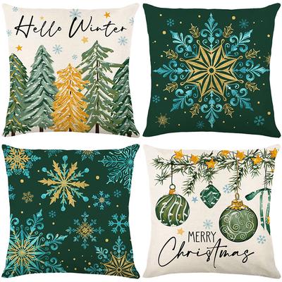 Grüne Weihnachtsbaum Bedruckter Kissenbezug Festliche Dekoration Polyester Bedruckter Kissenbezug Wohnzimmer Schlafzimmer Kissenbezug