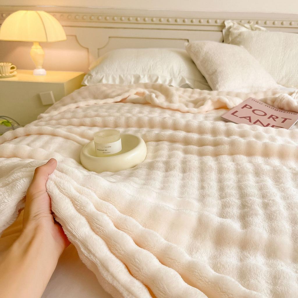 Solid Color Imitation Rabbit Plush Milk Plush Thickened Thermal Leisure Home Blanket Office Nap Blanket Double Sided Blankets Outdoor Camping Shawl