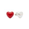 Silver 925 Chubby Heart Earrings Red Pearl Mini Bold