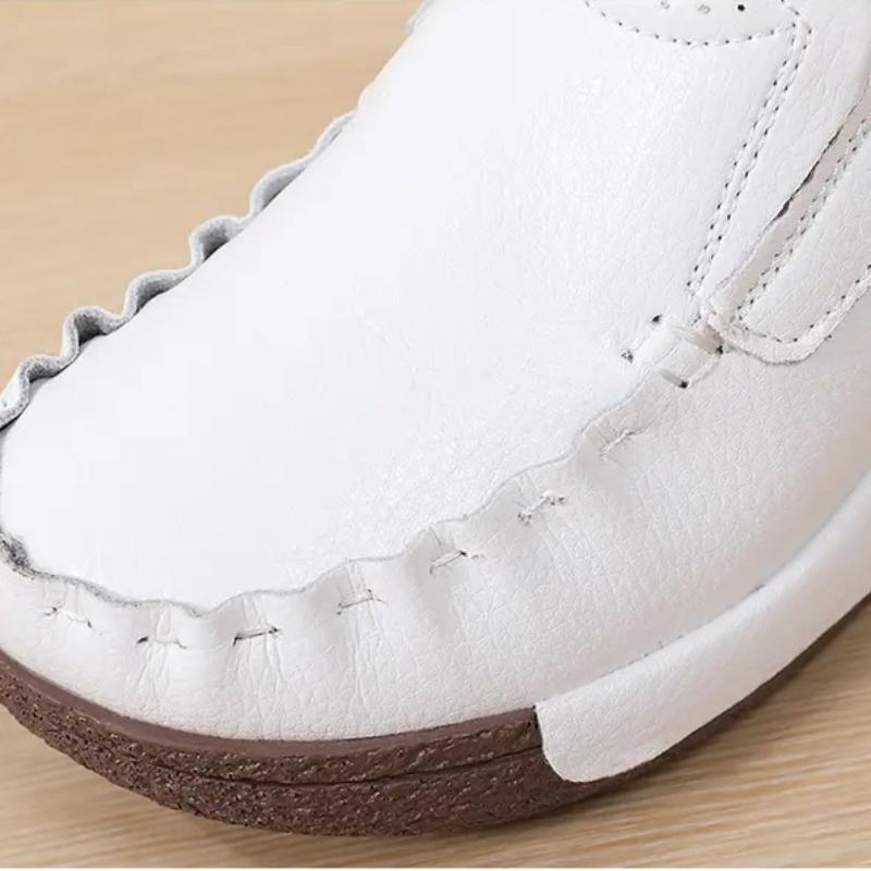 Retro Women Platform Shoes Leather Wedges Slip-on Loafers Anti-slip Walking Casual Footwear for Working Traveling