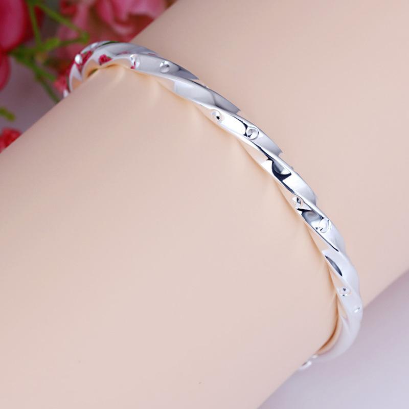 S990 Full Silver Twisted Smooth Solid Pure Silver Bracelet with Push Pull Adjustable Bracelet Women's Personalized Silver Bracelet Handpiece
