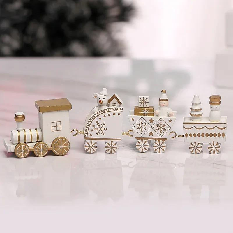 Christmas Wooden Train Ornaments Santa Cake Decoration Merry Christmas Navidad New Year Party Table Decoration Kids Gifts Toys