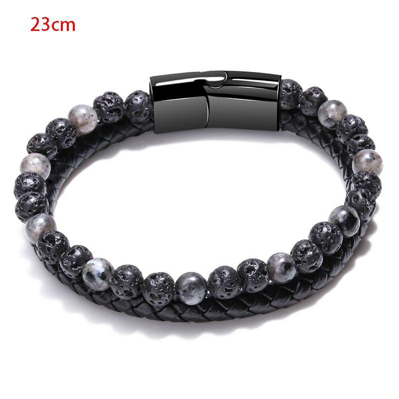 Volcano Tiger Eye Beaded Natural Stone Bracelet For Men And Women Cowhide Rope Bracelet Hand Jewelry