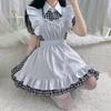 Japanese anime maid outfit restaurant cafe plaid dress cosplay costume suit
