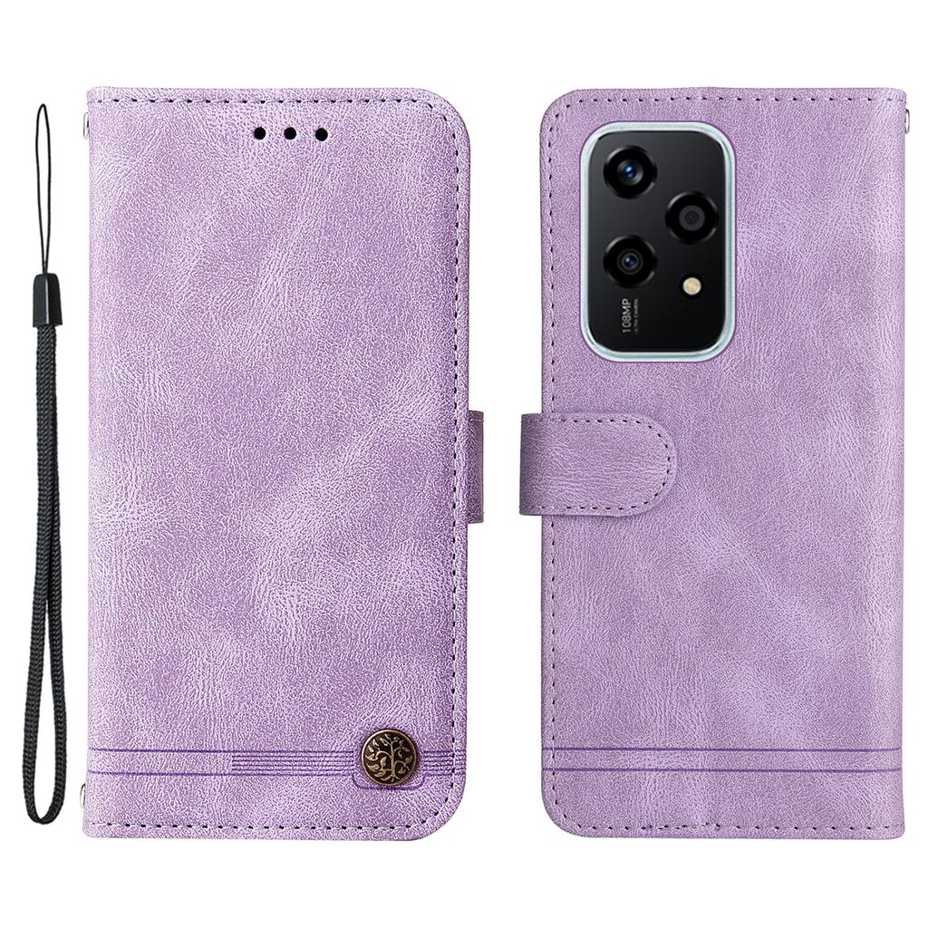 Für Honor 200 Lite Leder-Wallet-Hüllen Skin-Touch Handyhülle Ständer mit Riemen