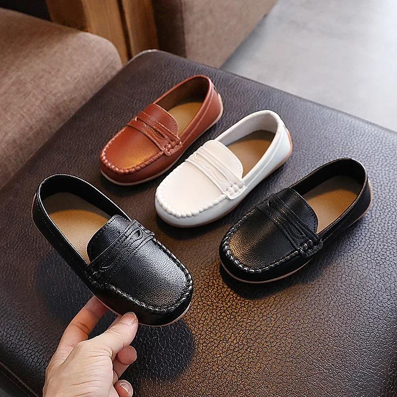 Boys' Slip-On Oxford Loafers Spring Autumn Soft PU Leather Toddler Shoes Black White School Uniform Shoes for Kids