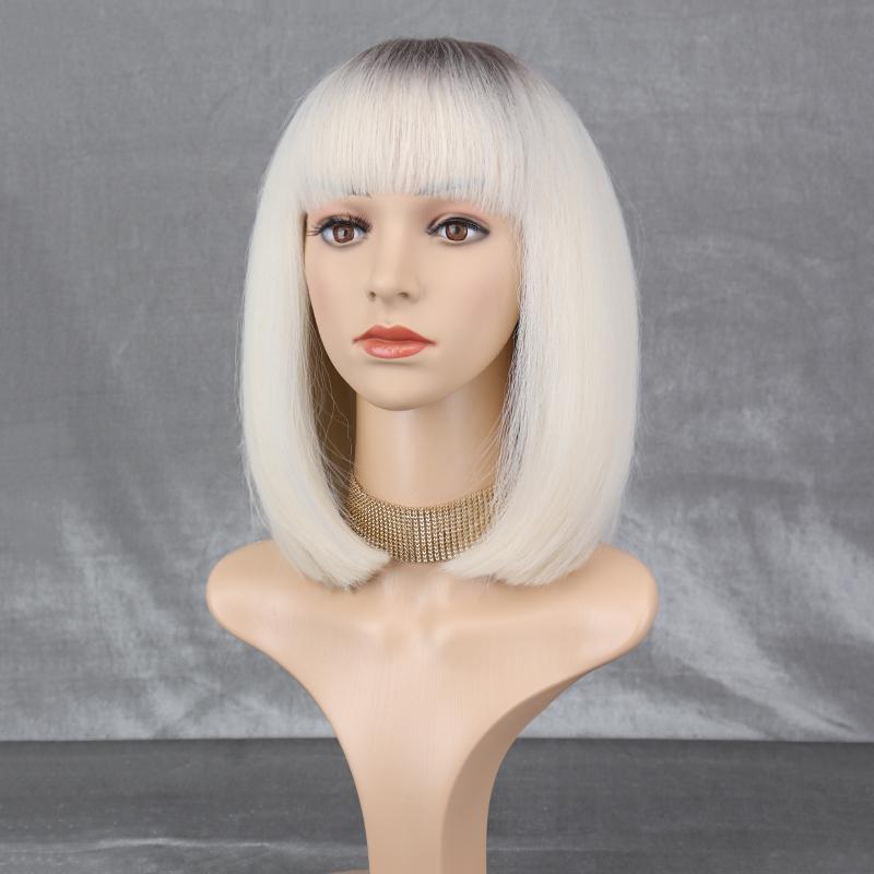 

MERISIHAIR женский короткий прямой коричневый парик Боб с челкой из синтетического волокна длиной до плеч, натуральный коричневый парик для повседневного ношения