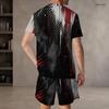 Men s Plus Size Colorful Swirl Printed Round Neck Short Sleeve T Shirt And Shorts Two Piece Set