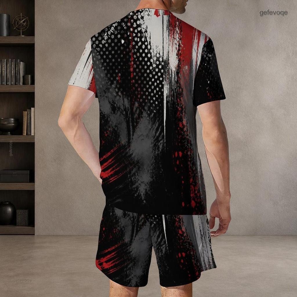 Men s Plus Size Colorful Swirl Printed Round Neck Short Sleeve T Shirt And Shorts Two Piece Set