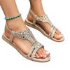 Bohemian Ethnic Style Rhinestone Flower Women's Open-Toe Flats, 2025 Collection
