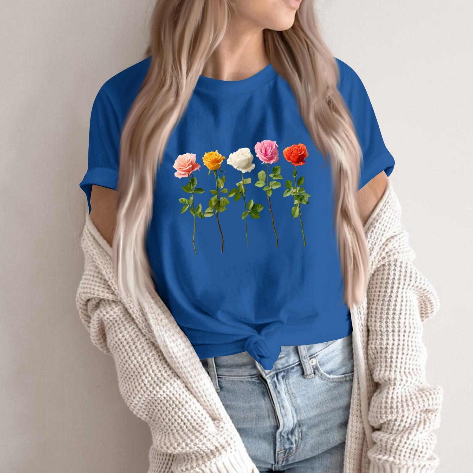 

Женская модная повседневная футболка-пуловер с принтом, круглым вырезом и короткими рукавами XXL синий