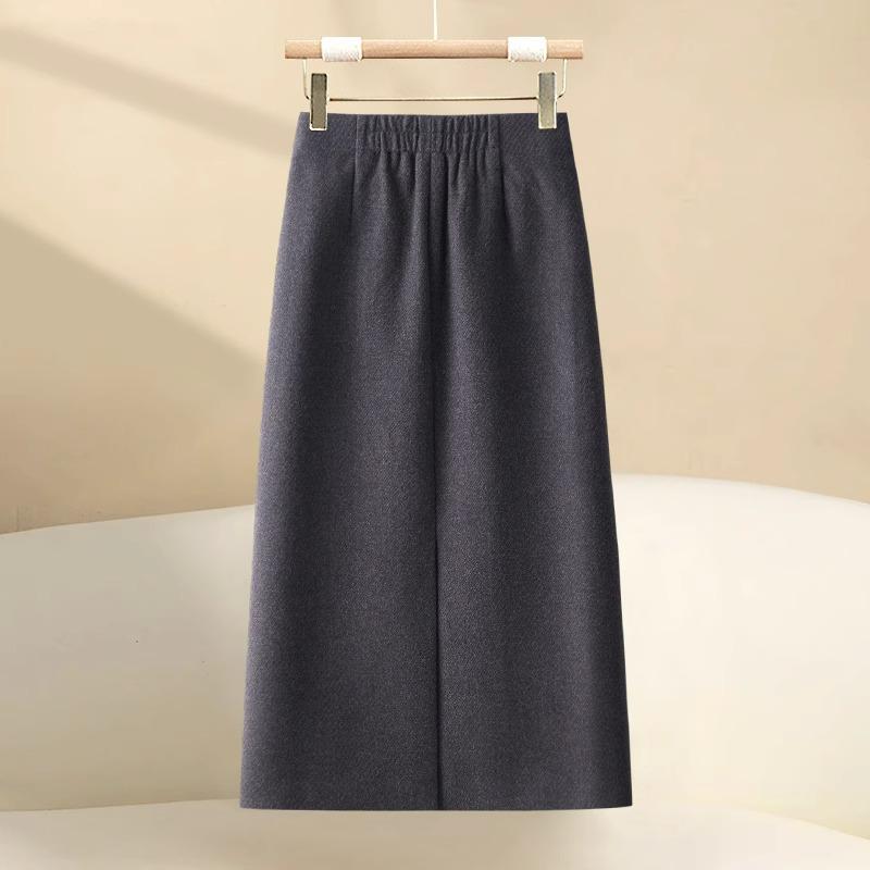 Women's High-Waisted Gray Wool Bodycon Skirt - Autumn/Winter 2024 A-Line Retro Mid-Length Skirt