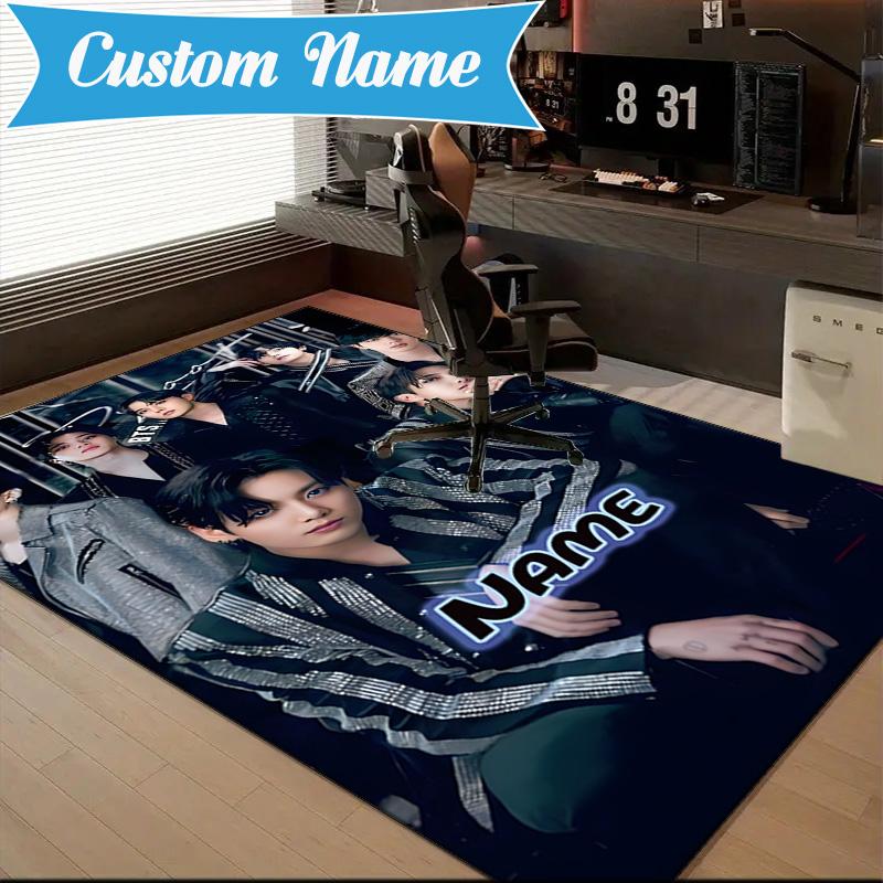 Custom Name K-pop Fashion Rug for Living Room, Game Rooms, Office, Bedroom, Floor Mat Playful Design, fan gifts Christmas decor