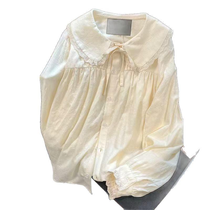 Xpabb Sweet Lace Floral Turndown Collar Shirt Woman Autumn Long Sleeve Loose Casual Blouse for Women Buttons Shirts