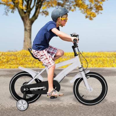 Kids’ Bike with Safety Training Wheels, 14-Inch Rubber Tires, Adjustable PU Seat, Chain Guard, White