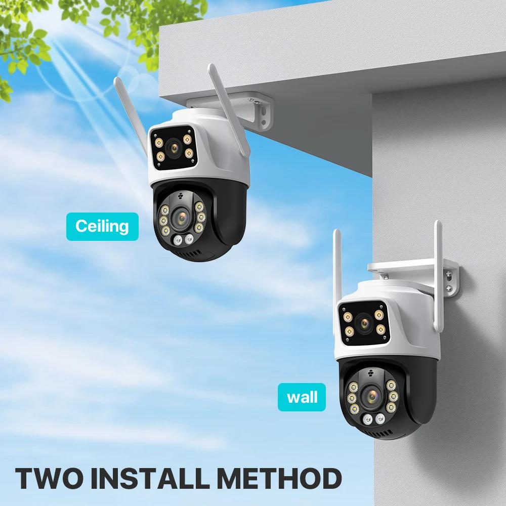 IP Camera 6K HD Three Screen External WiFi Camera Outdoor 4K Dual Lens Auto Tracking Security PTZ Cam Video Surveillance iCsee