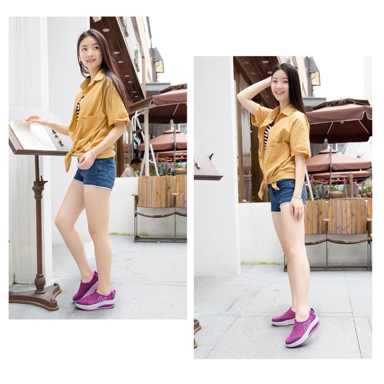 Women's Mesh Slip-On Platform Shoes - Spring/Summer Breathable Casual Sneakers with Thick Sole