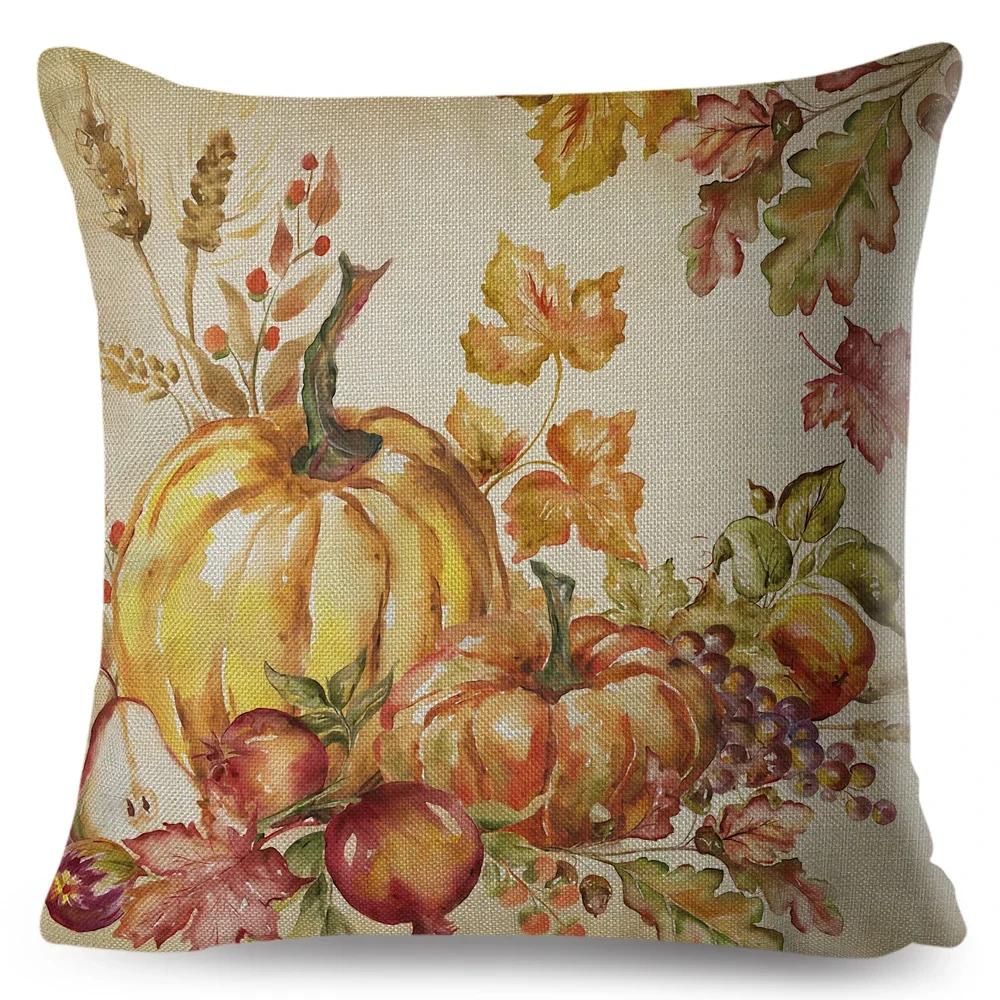 Bunter Aquarell-Kürbis Kissenbezug Dekor Cartoon Pflanze Bedruckter Kissenbezug für Sofa Zuhause Polyester Kissenbezug x