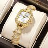 Diamantbesetzte quadratische Platte Damenuhr Leichter Luxus Perlen Goldene Damenuhr Wasserdicht Temperament Damen Premium Uhr