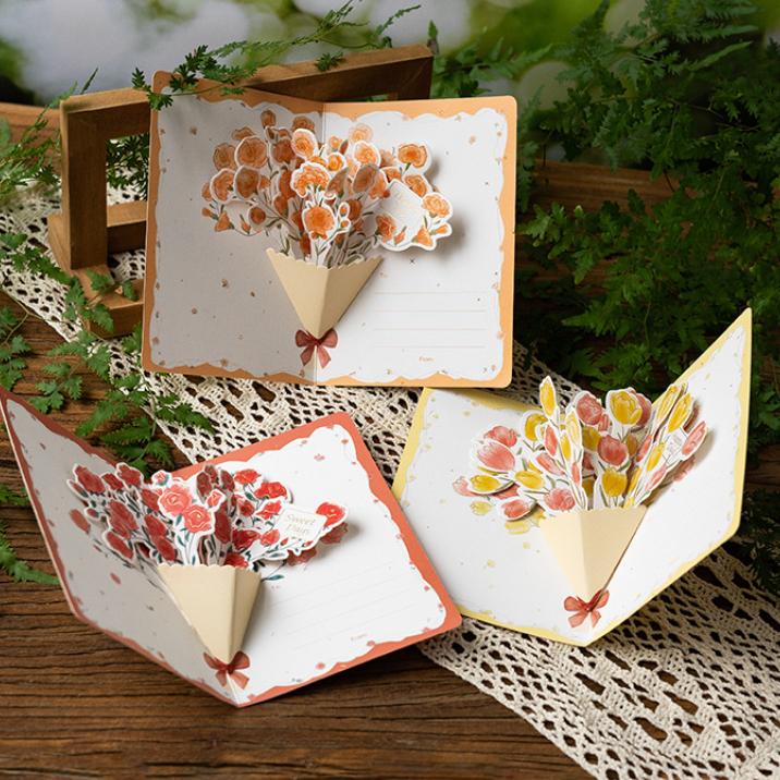 6/1 ks 3D Pop-up Štýlová Kvetinová Pozdravná Karta, Kreatívna Minimalistická Karta s Požehnaním Pozvánka na Oslavu Šťastných Narodenín List Darček