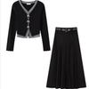 Elegant Korean Knit Cardigan & Pleated Skirt Set - Spring and Autumn Fashion, High Waist Slimming Two-Piece