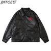 PU Leather Jacket Autumn Actual Shots Street Style High-Street Contrast Colour Blocking Letter Embroidery Jacket Trendy Fashion Brand