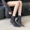 2025 European and American autumn and winter new fashion pointed head thin heel temperament thin French fashion sexy Internet celebrity women's shor