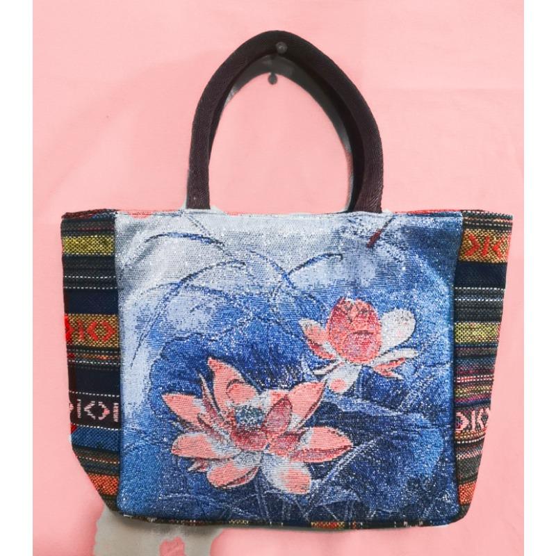 Canvas bag, women's large-capacity double-sided embroidered animal handbag, mommy bag, go shopping, handbag