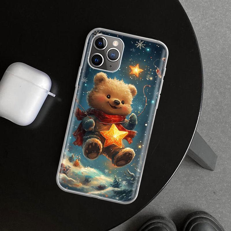 Animal Brown Cute Bear Phone Case Cover for iPhone 11 12 13 Mini 14 15 Plus 16 Pro Max 17 Air 7 8 + SE Art Customized Fundas 11