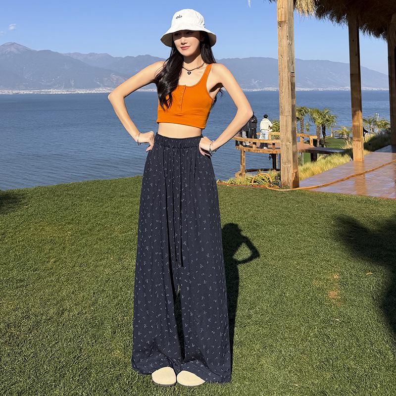 Korean Style Spring Summer 2026 Women s Loose Stylish Drapey Long Pants with Super Slimming Elastic Waist M