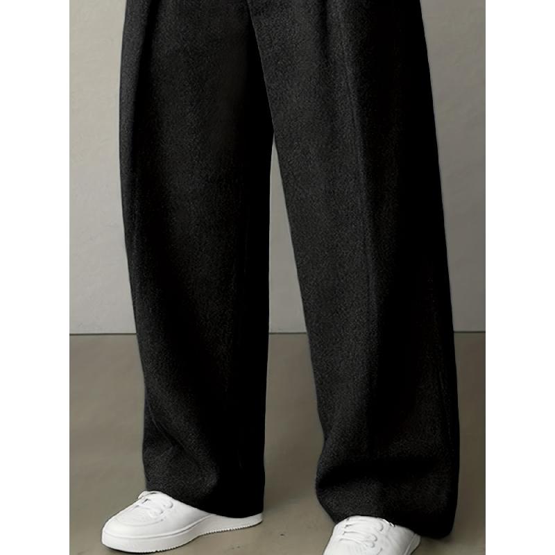 Pantaloni Casual Versatili in Lana da Uomo alla Moda con Pieghe a Gamba Larga