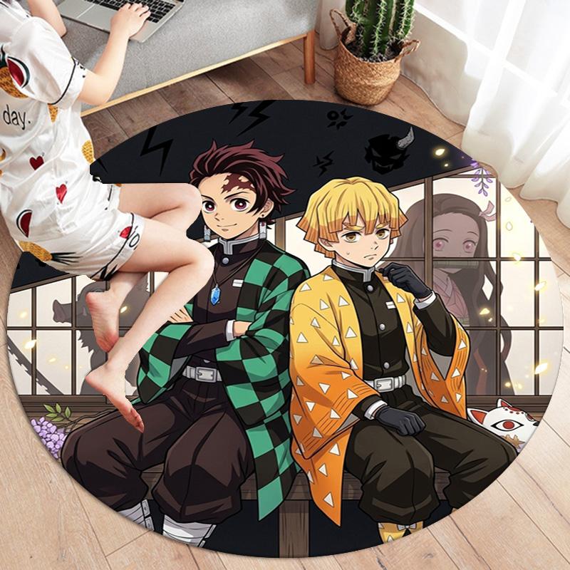 Demon Slayer Kimetsu No Yaiba Round Area Rug Carpet Rug For Living Room Bedroom Sofa Playroom Decor Nonslip Floor Mat