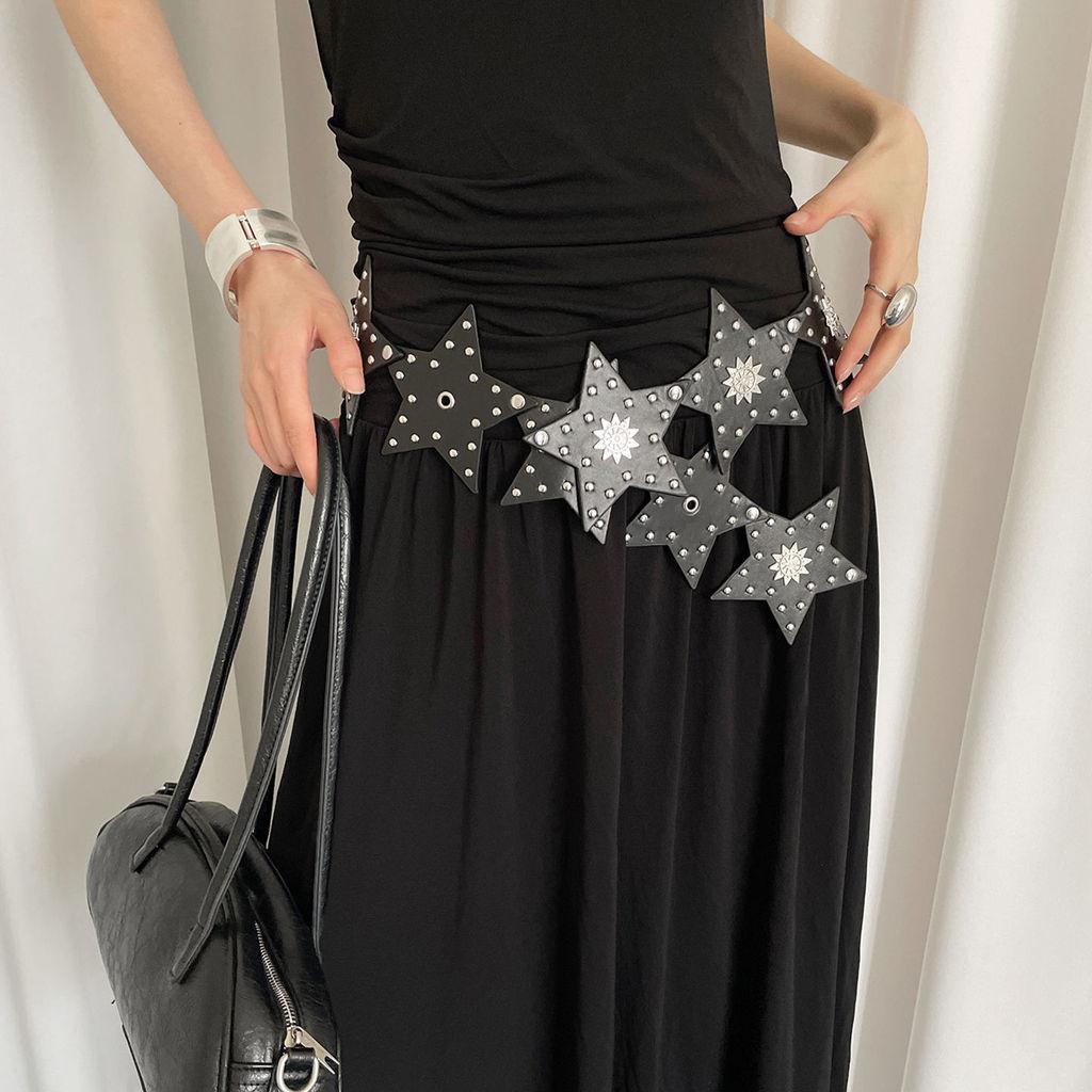 Vintage Punk Style Star Pu Leather Wide Waist Belt With Durable Buckle For Girls