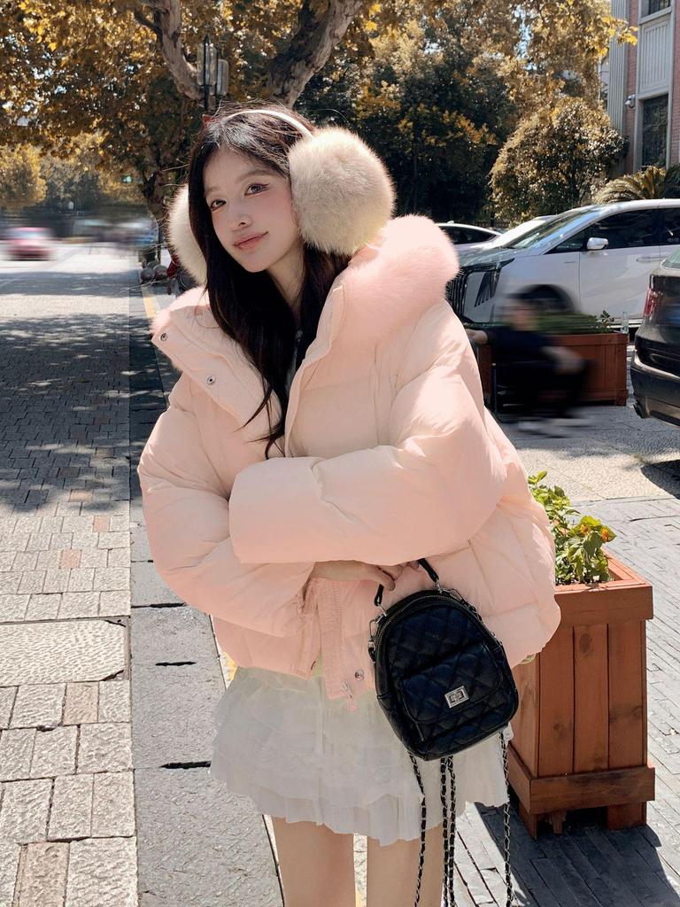2025 Women's Petite Winter Down Jacket with Fox Fur Collar, 90% White Duck Down, Short & Thickened for Warmth