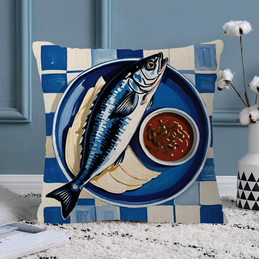 Sardines Pillow Covers Cartoon Sofa Decorative Home Doublesided Printing Short Plush Cute Cushion Cover