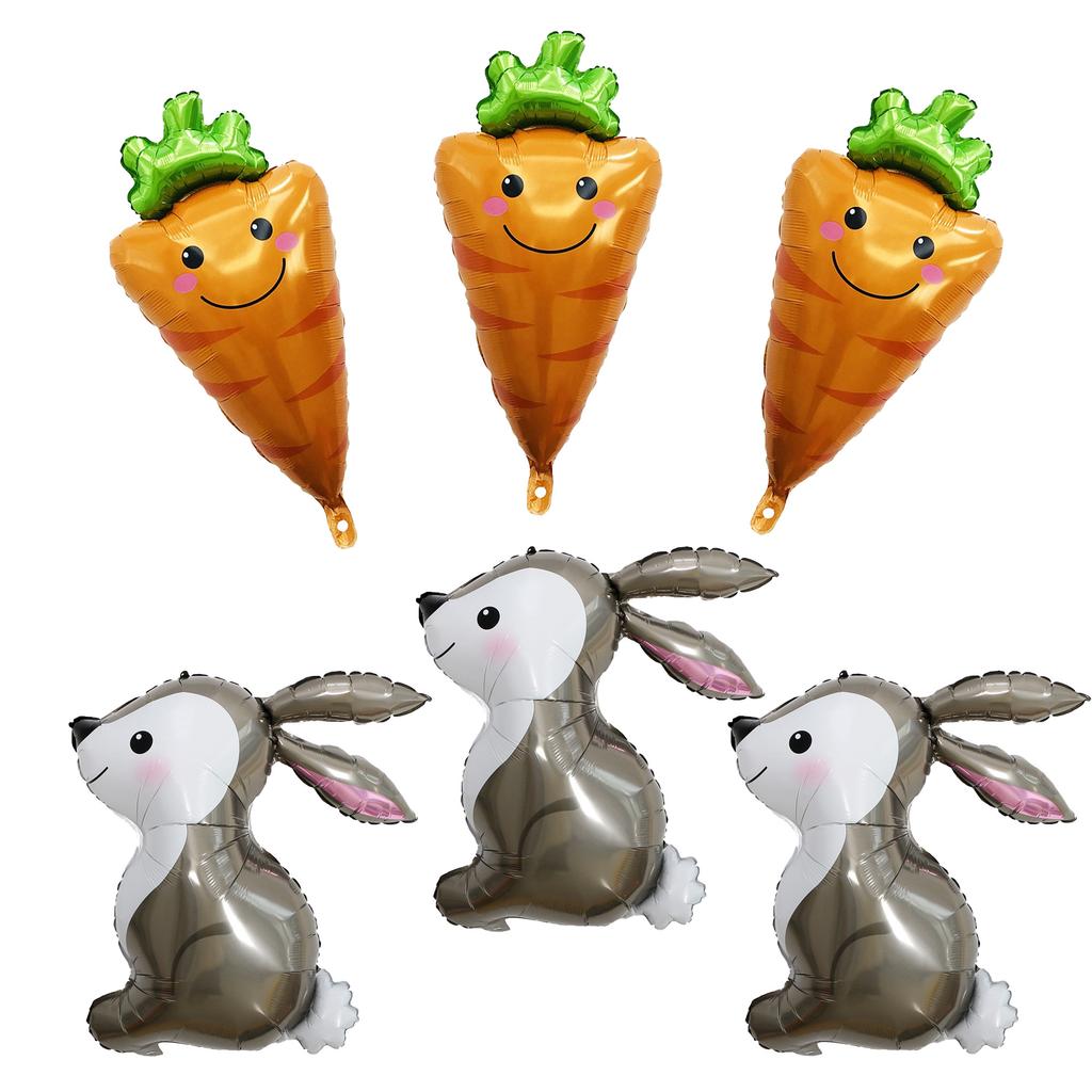 6-Piece Rabbit Carrot Aluminum Film Balloon Set Suitable for Easter Theme Party Decoration Birthday Party Decoration