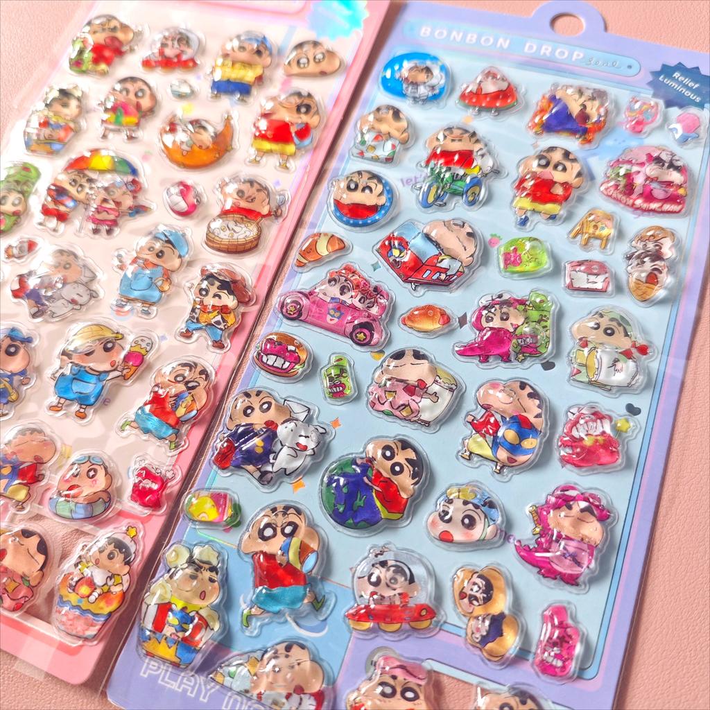 2025Kawaii Crayon Shin Chan Cartoon 3D PET Relief Water Sticker Cute DIY Mobile Phone Case Decoration Sticker