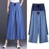 Women's Summer Tencel Denim Wide-Leg Pants - Ice Silk, Nine-Point, Plus Size