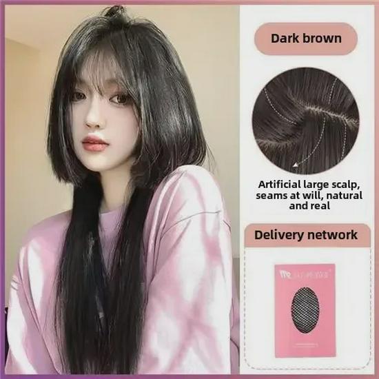 Perruque longue et lisse style princesse Coney - Tête complète réaliste avec style méduse